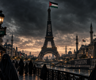 París distópica bajo banderas y sombras